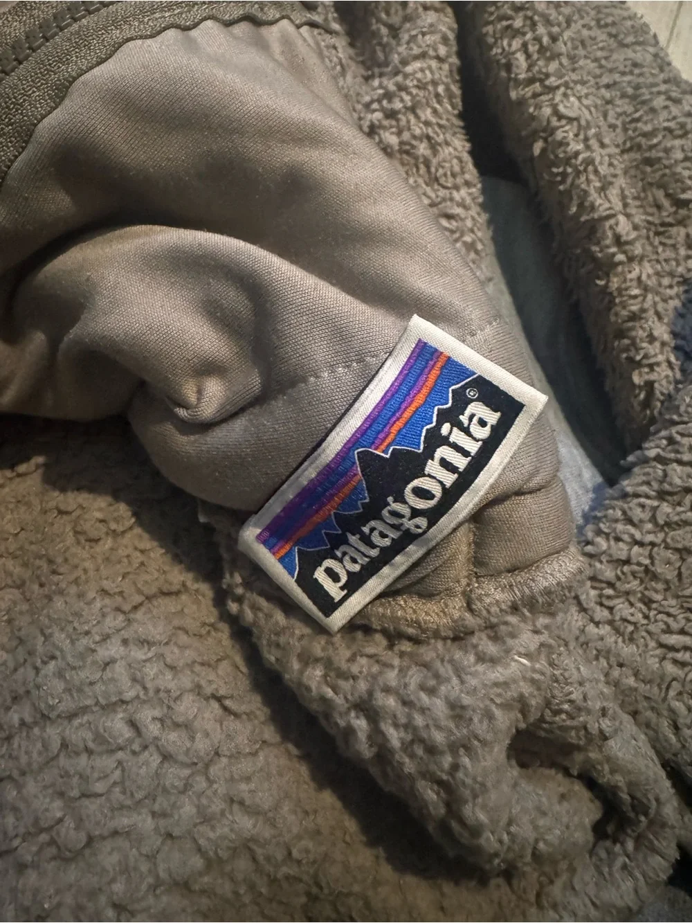 Patagonia Kids Taupe Shaggy Fleece Jacket with Hood
